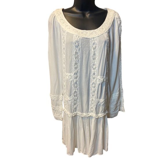 Monoreno White Dropped Waist White Cottagecore Flowy Dress Sz L - Picture 1 of 12